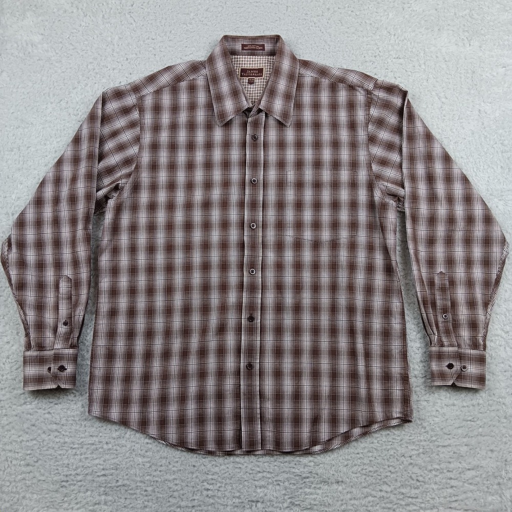 James Tattersall Button Down Shirt Mens XL Brown Plaid Cotton RN 75670